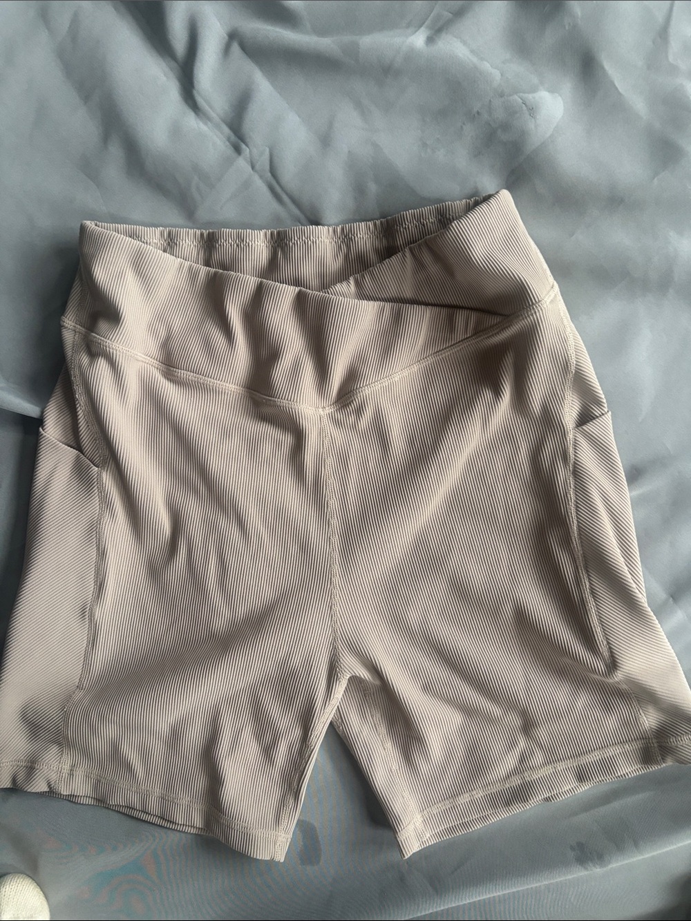 High-Waist Ribbed Cream Bike Shorts for Women